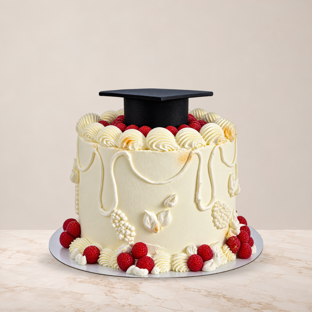 Raspberry Graduation Cake